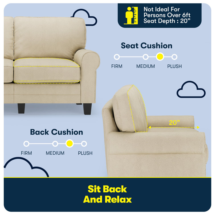 Beige Fabric Rolled Arm Loveseat with Pillow Back