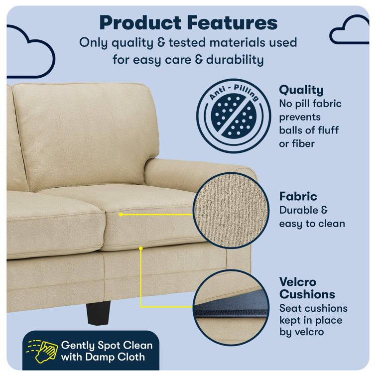 Beige Fabric Rolled Arm Loveseat with Pillow Back