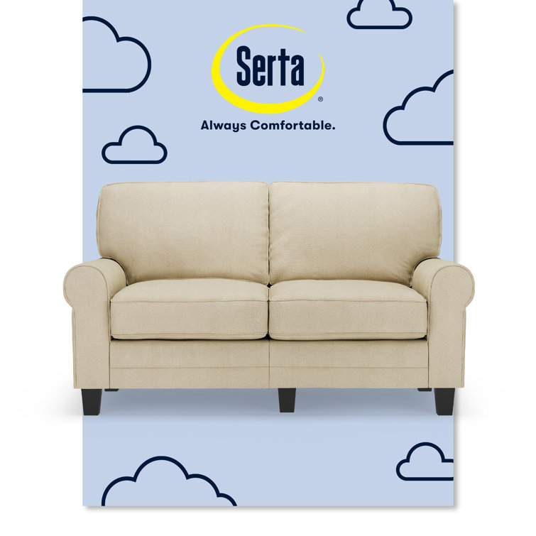 Beige Fabric Rolled Arm Loveseat with Pillow Back