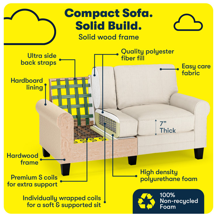 Copenhagen Cream Loveseat with Pillowed Back and Rounded Arms