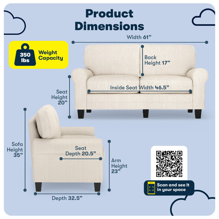 Copenhagen Cream Loveseat with Pillowed Back and Rounded Arms