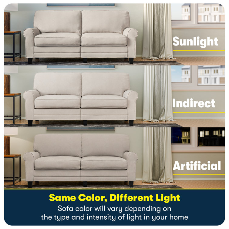Cream Microfiber Rolled Arm Loveseat with Pillow Back