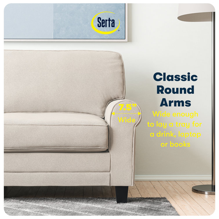 Cream Microfiber Rolled Arm Loveseat with Pillow Back