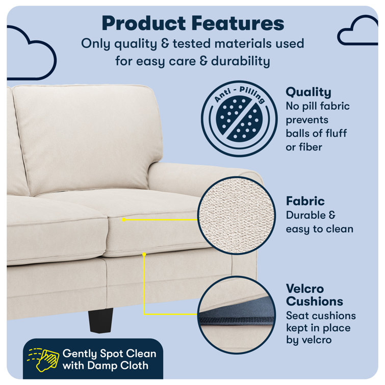 Cream Microfiber Rolled Arm Loveseat with Pillow Back
