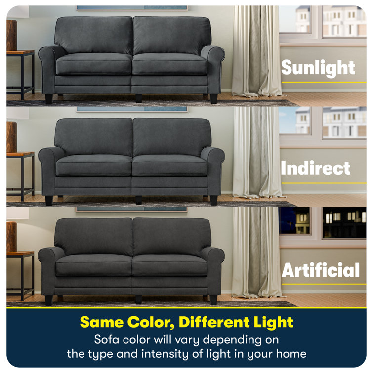 Charcoal Microfiber Rolled Arm 73" Sofa with Pillow Back