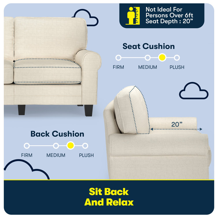 Buttercream Microfiber Rolled Arm Loveseat with Wood Frame