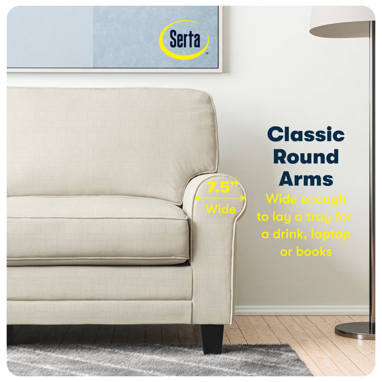 Buttercream Microfiber Rolled Arm Loveseat with Wood Frame