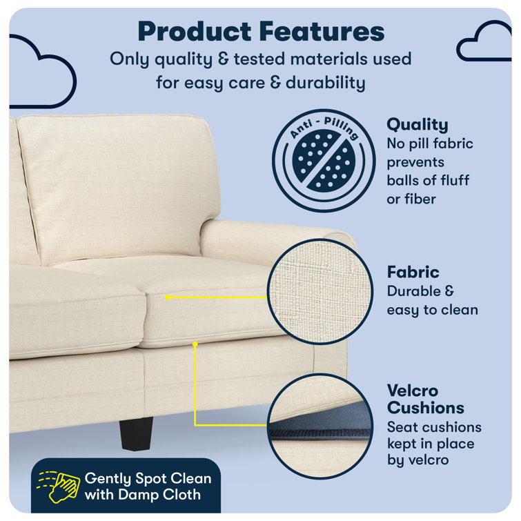 Buttercream Microfiber Rolled Arm Loveseat with Wood Frame