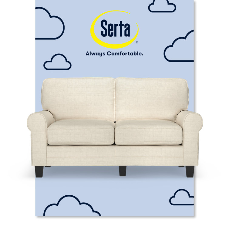 Buttercream Microfiber Rolled Arm Loveseat with Wood Frame