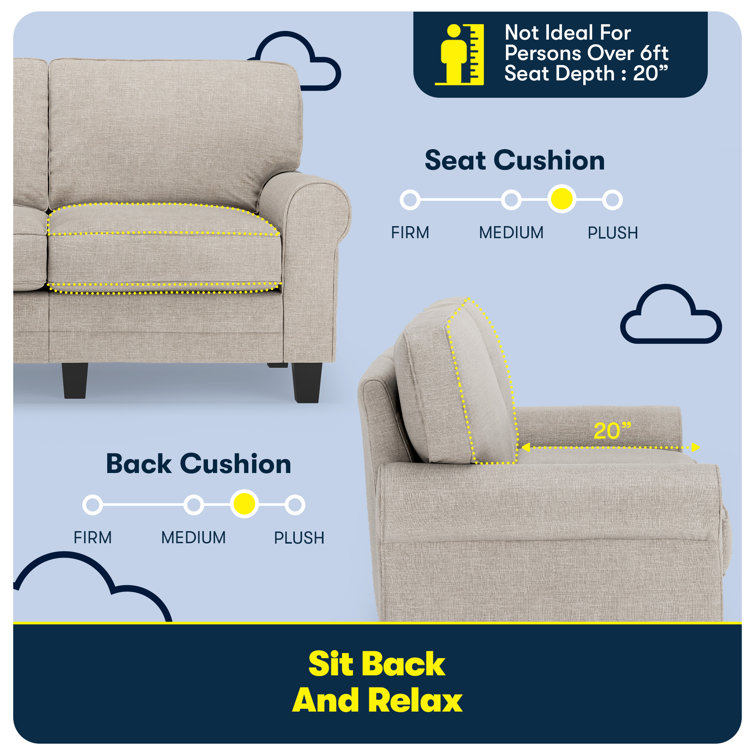 Light Gray Polyester Blend Rolled Arm Loveseat with Wood Legs