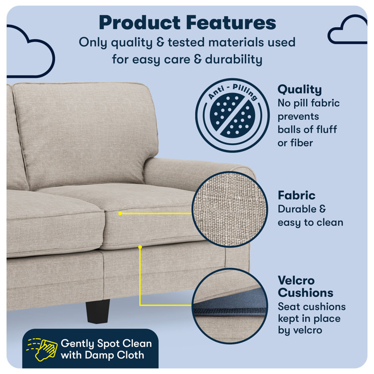 Light Gray Polyester Blend Rolled Arm Loveseat with Wood Legs