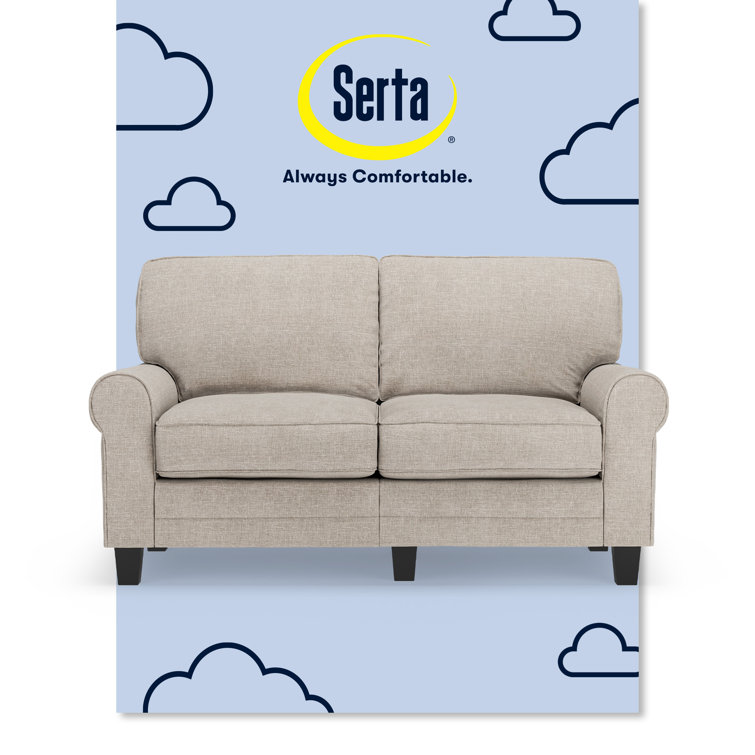Light Gray Polyester Blend Rolled Arm Loveseat with Wood Legs