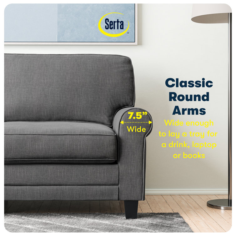 Gray Leather Rolled Arm Loveseat with Pillow Back