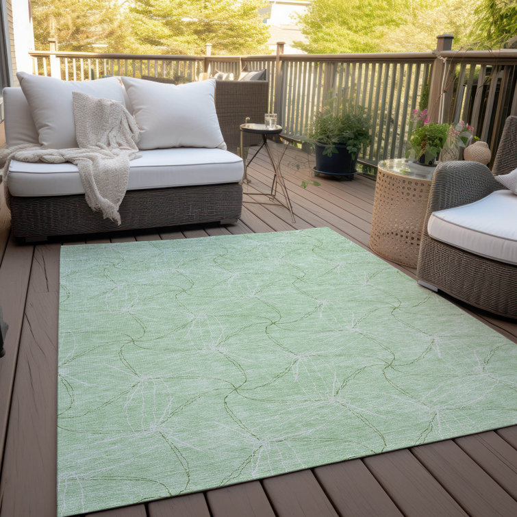 Mint Synthetic Rectangular Washable Indoor/Outdoor Rug 3x5