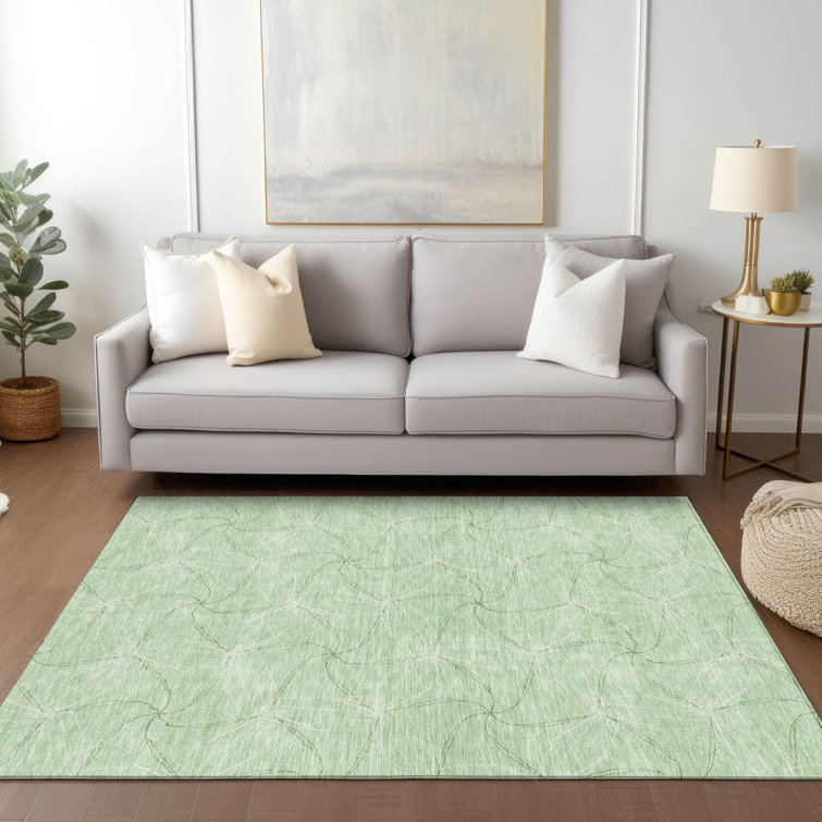 Mint Synthetic Rectangular Washable Indoor/Outdoor Rug 3x5