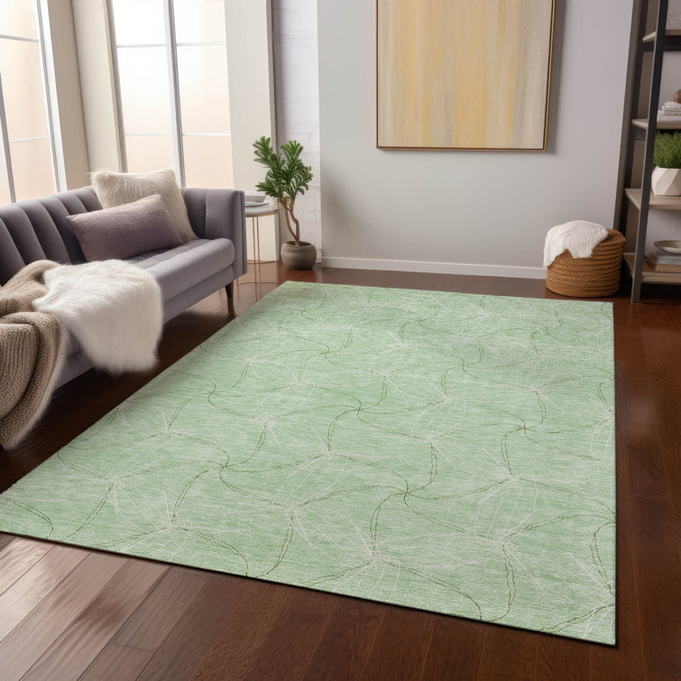 Mint Synthetic Rectangular Washable Indoor/Outdoor Rug 3x5
