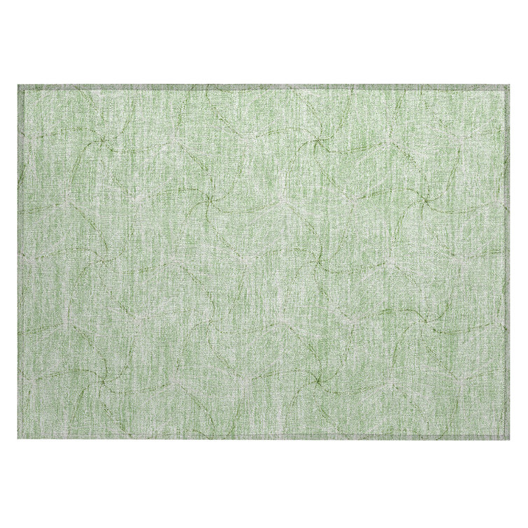 Mint Green Rectangular Washable Synthetic Rug with Non-Slip Backing