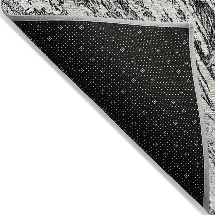 Black Abstract Synthetic Rectangular Washable Rug 3' x 5'