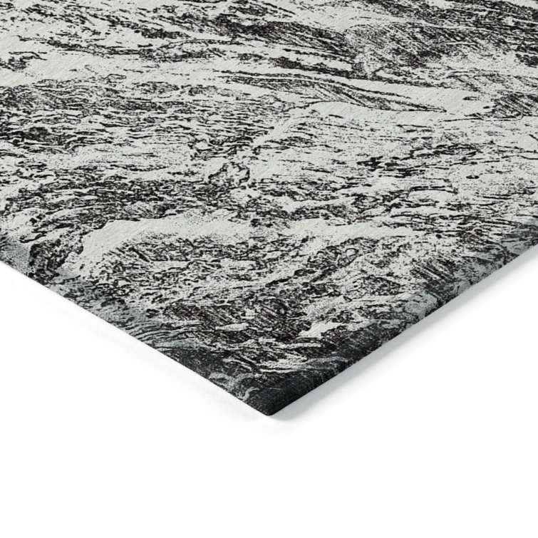 Black Abstract Synthetic Rectangular Washable Rug 3' x 5'