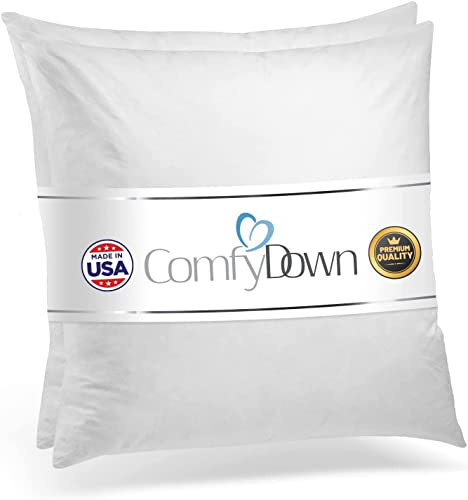 Luxurious White Cotton 22" Square Down Feather Throw Pillow