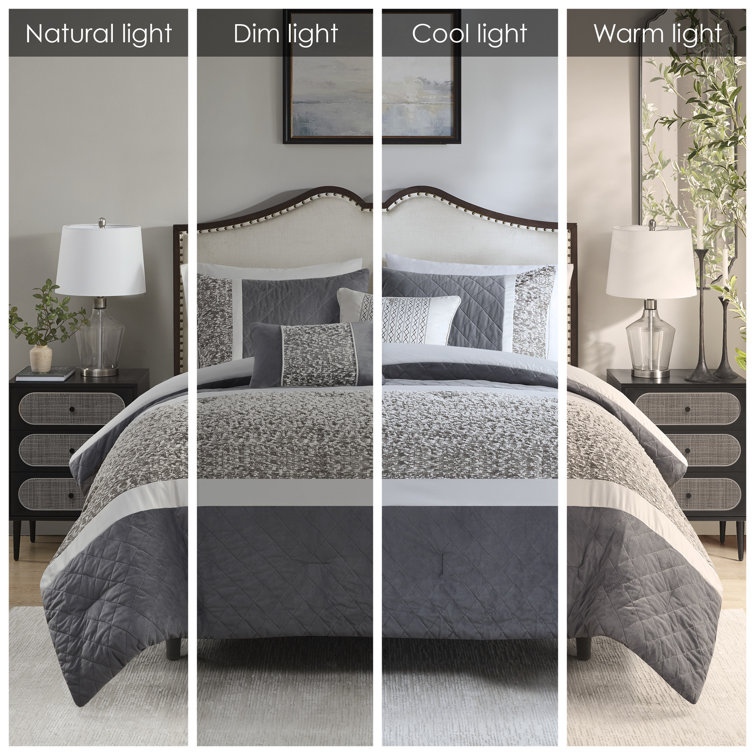 Gray Queen Jacquard Microfiber 7-Piece Comforter Set