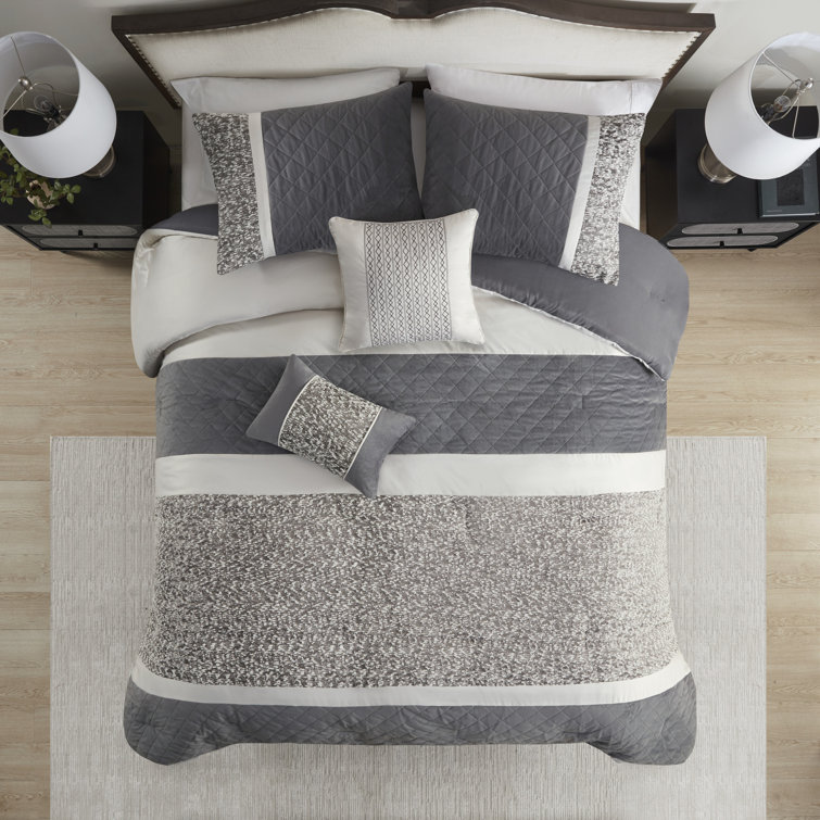 Gray Queen Jacquard Microfiber 7-Piece Comforter Set