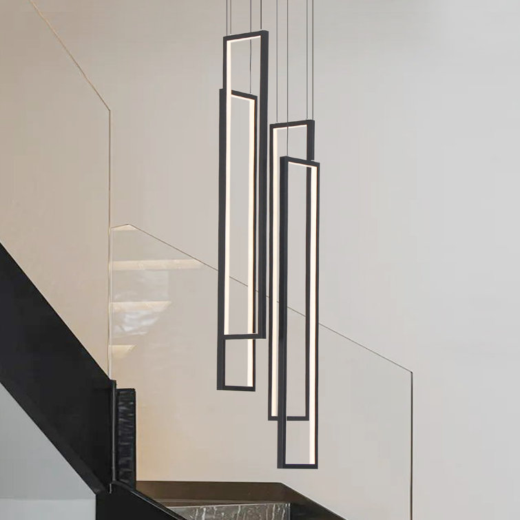 Modern Square Black Aluminum LED Chandelier with Dimmable Remote Control