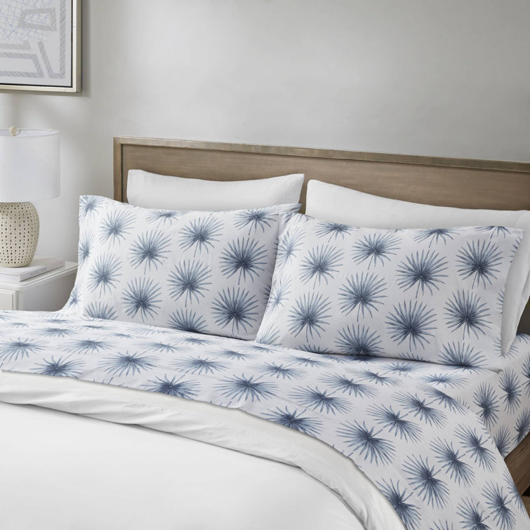 Blue Palmetto Cotton Percale Full Sheet Set