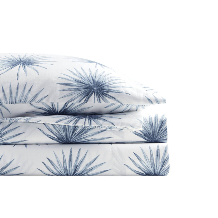 Blue Palmetto Cotton Percale Full Sheet Set