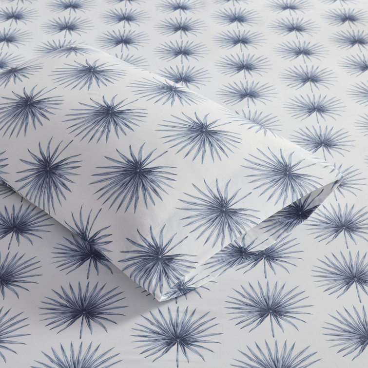 Blue Palmetto Cotton Percale Full Sheet Set