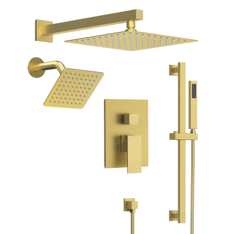 Brushed Gold Dual Shower Head System with Adjustable Handheld Spray