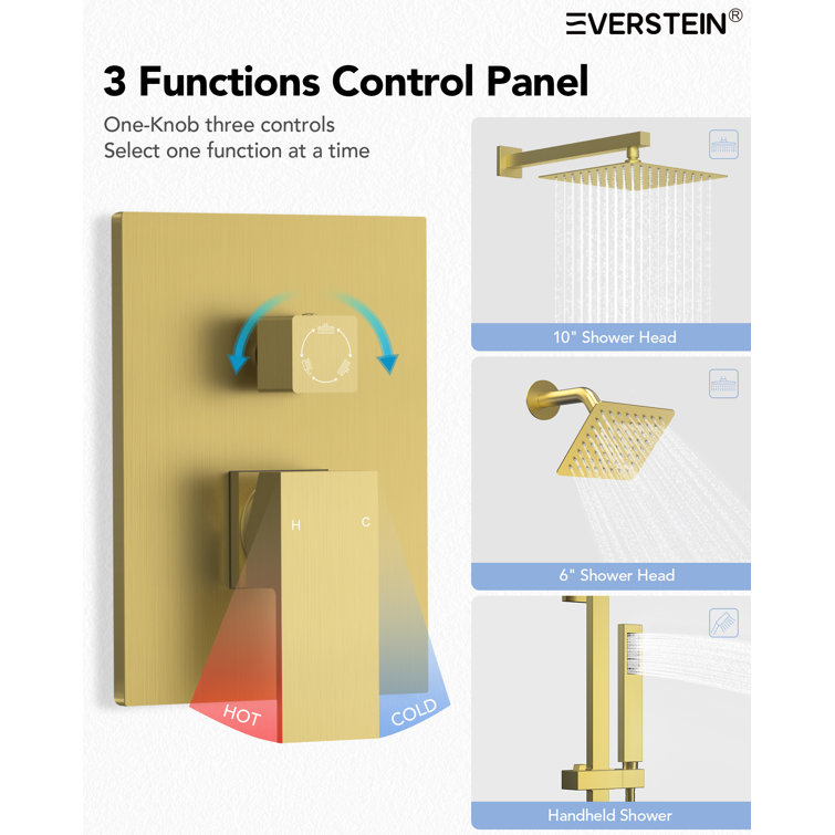Brushed Gold Dual Shower Head System with Adjustable Handheld Spray