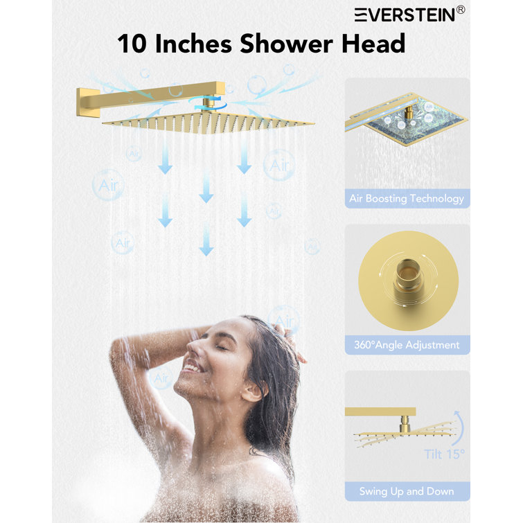 Brushed Gold Dual Shower Head System with Adjustable Handheld Spray