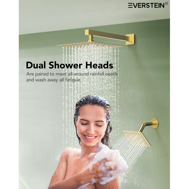 Brushed Gold Dual Shower Head System with Adjustable Handheld Spray