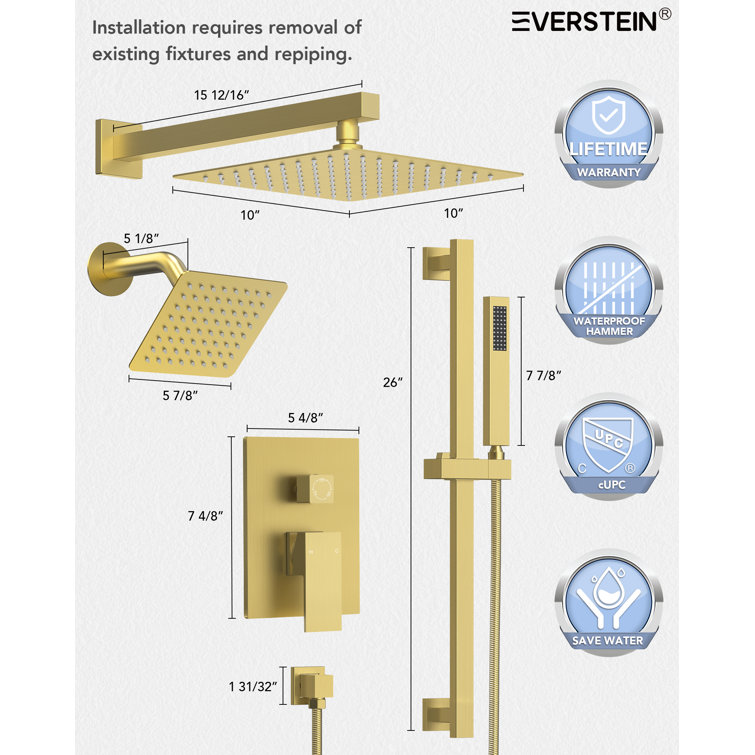 Brushed Gold Dual Shower Head System with Adjustable Handheld Spray