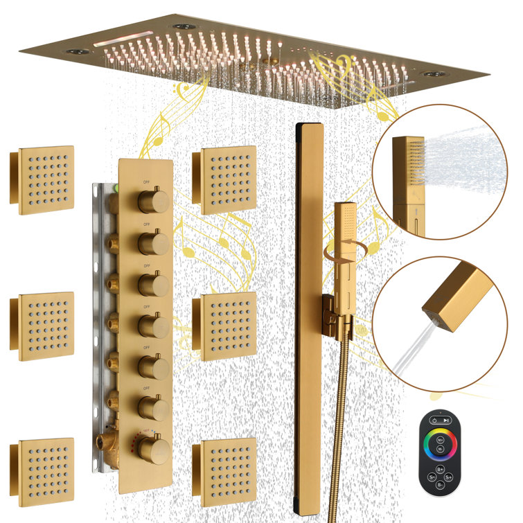 Brushed Gold Dual Rainfall and Handheld LED Shower System