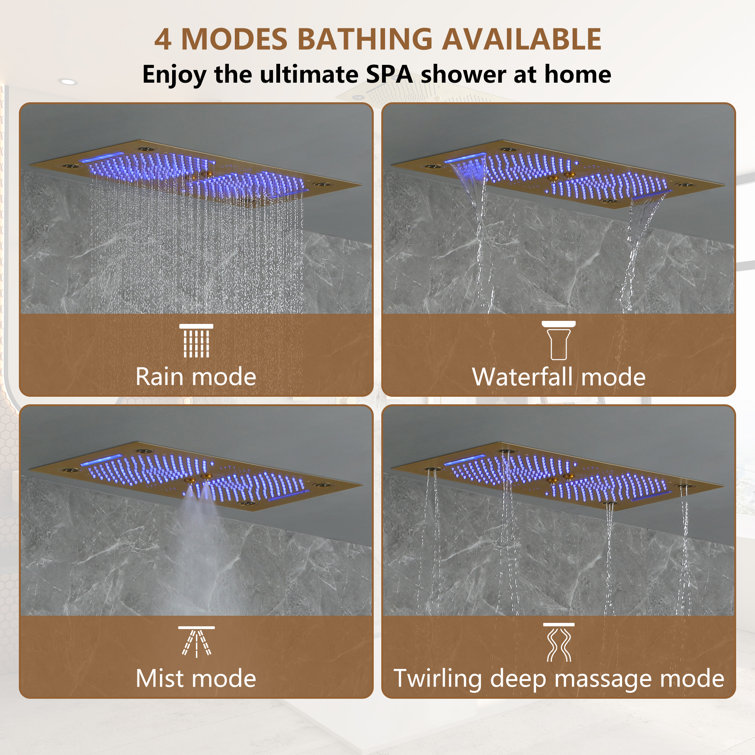 Brushed Gold Dual Rainfall and Handheld LED Shower System