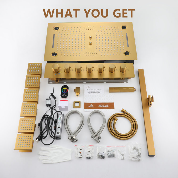 Brushed Gold Dual Rainfall and Handheld LED Shower System