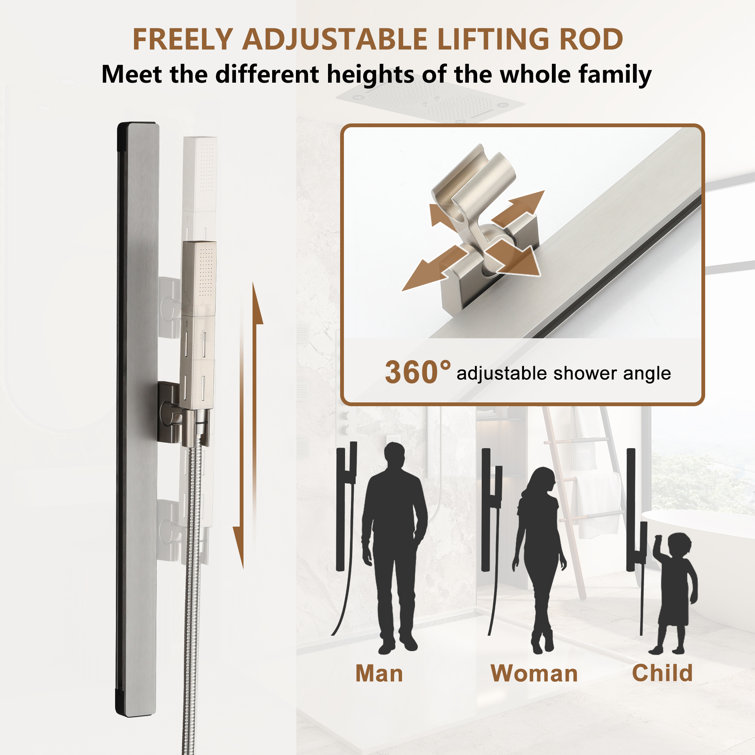 Brushed Nickel LED Rainfall Shower System with Handheld and Waterfall