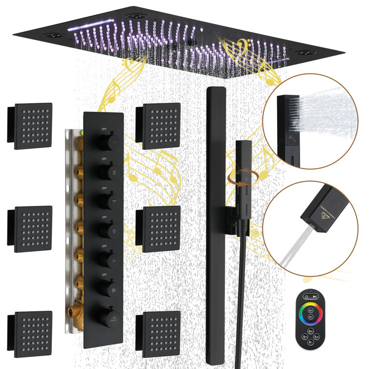 Matte Black Stainless Steel Ceiling-Mounted LED Shower System