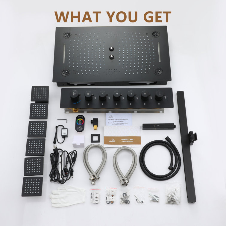 Matte Black Stainless Steel Ceiling-Mounted LED Shower System