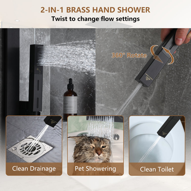 Matte Black Stainless Steel Ceiling-Mounted LED Shower System