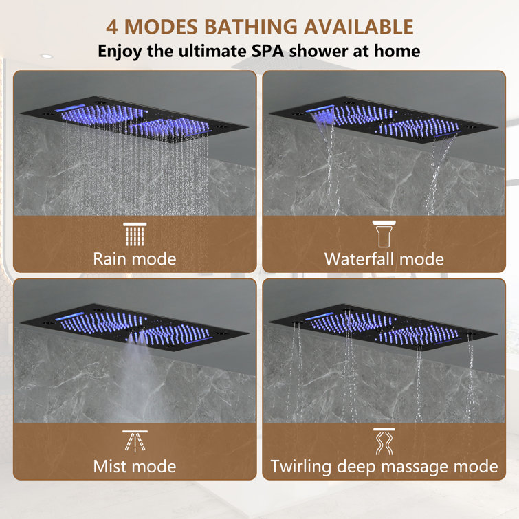 Matte Black Stainless Steel Ceiling-Mounted LED Shower System