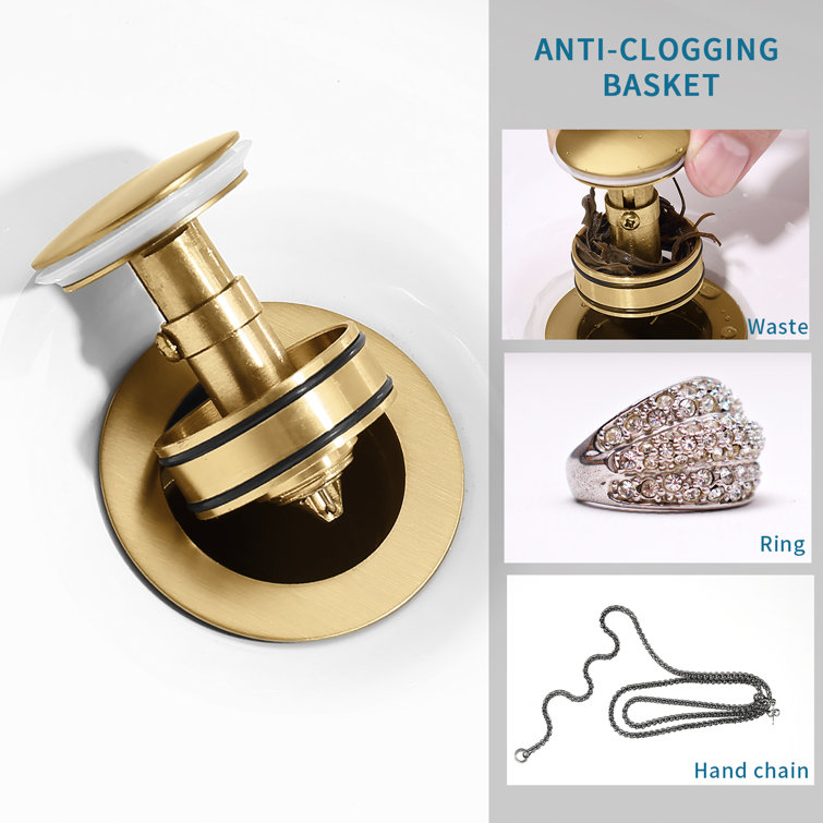 Brushed Gold Bathroom Sink Pop-Up Drain Assembly