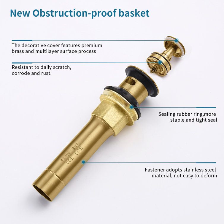 Brushed Gold Bathroom Sink Pop-Up Drain Assembly