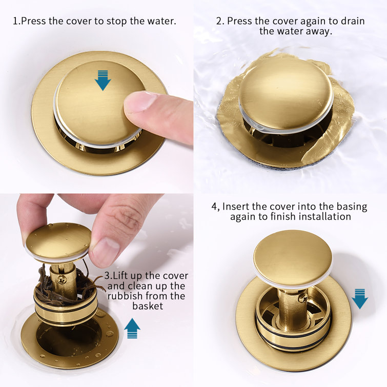 Brushed Gold Bathroom Sink Pop-Up Drain Assembly