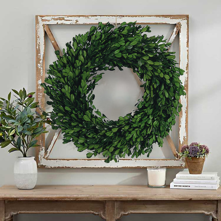 Green Artificial Boxwood Wreath for Front Door