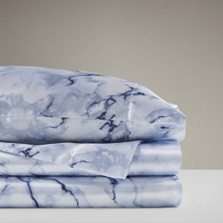 Queen Blue Stripe Cotton Percale Sheet Set