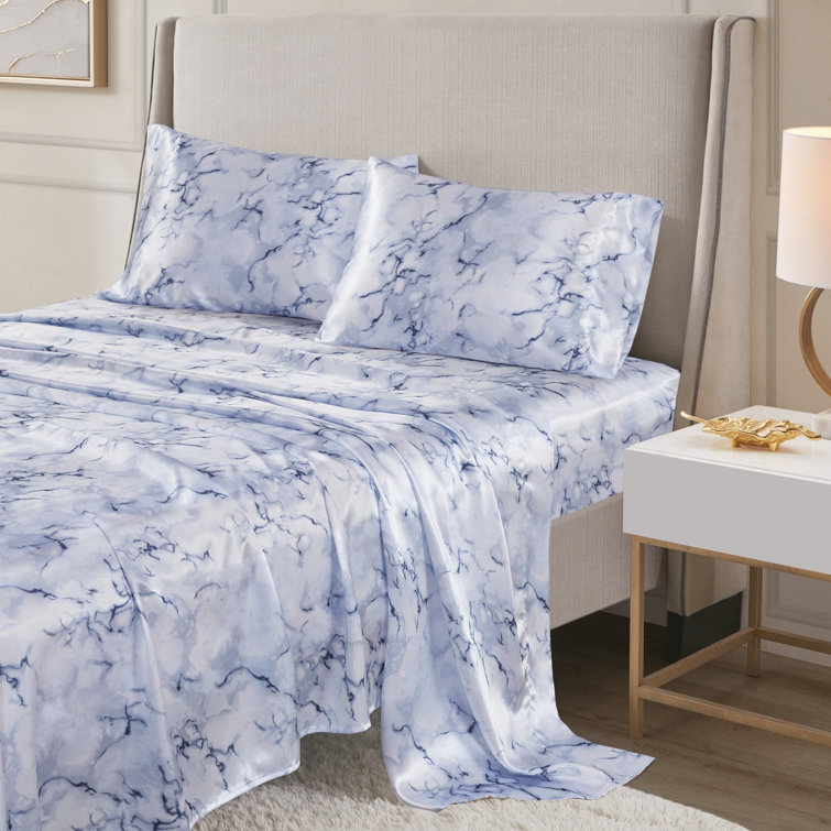 Queen Blue Stripe Cotton Percale Sheet Set