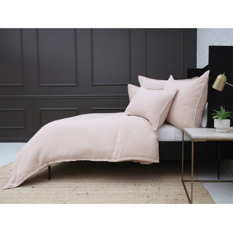 Blush Pink Twin Cotton Duvet Cover Set with Standard Sham